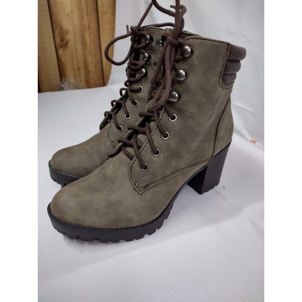 Bronx military green boot brown heel comfortable new laces size 7